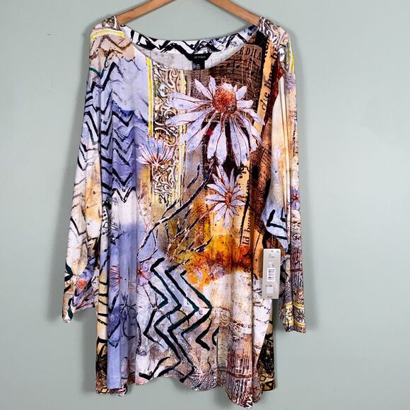 Ali Miles Tops - Ali Miles Floral Tunic Top Womens 3X Multicolor 3/4 Sleeve Stretch Daisy Bloom